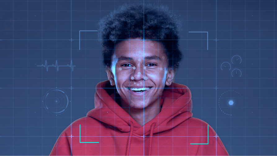 Portrait digital avec overlay technologique illustrant les principes de focus et de contraste pour améliorer vos images IA