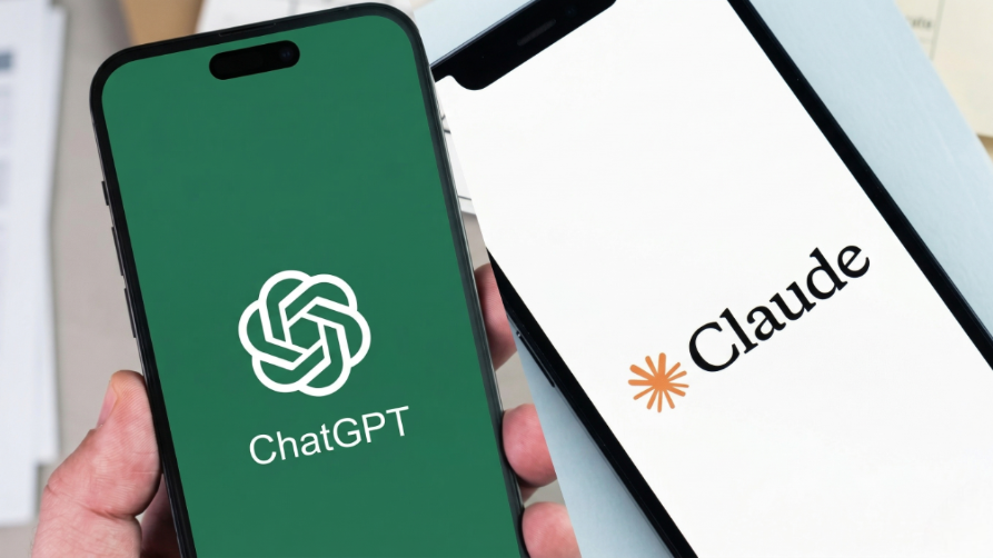 Deux smartphones affichant les logos des applications d'intelligence artificielle ChatGPT et Claude côte à côte