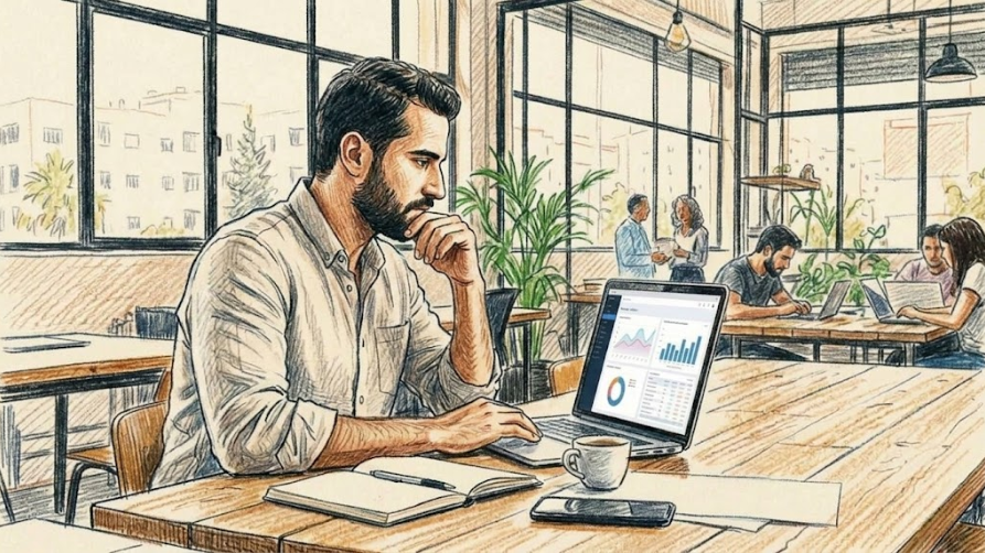 entrepreneur analysant sa stratégie marketing face à des ventes qui stagnent